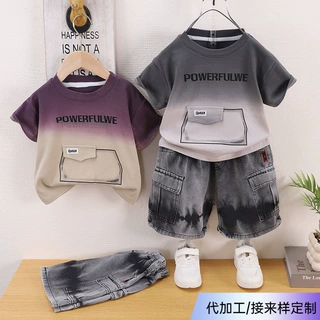 儿童夏季男童假口袋短袖套装2026新款洋气宝宝夏装两件套休闲薄款