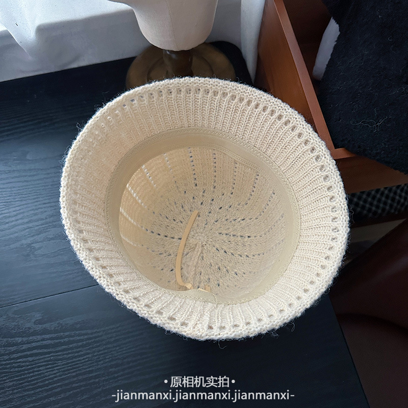 镂空钩花针织帽子女秋冬新款百搭简约水桶帽子休闲优雅遮阳盆帽潮|undefined