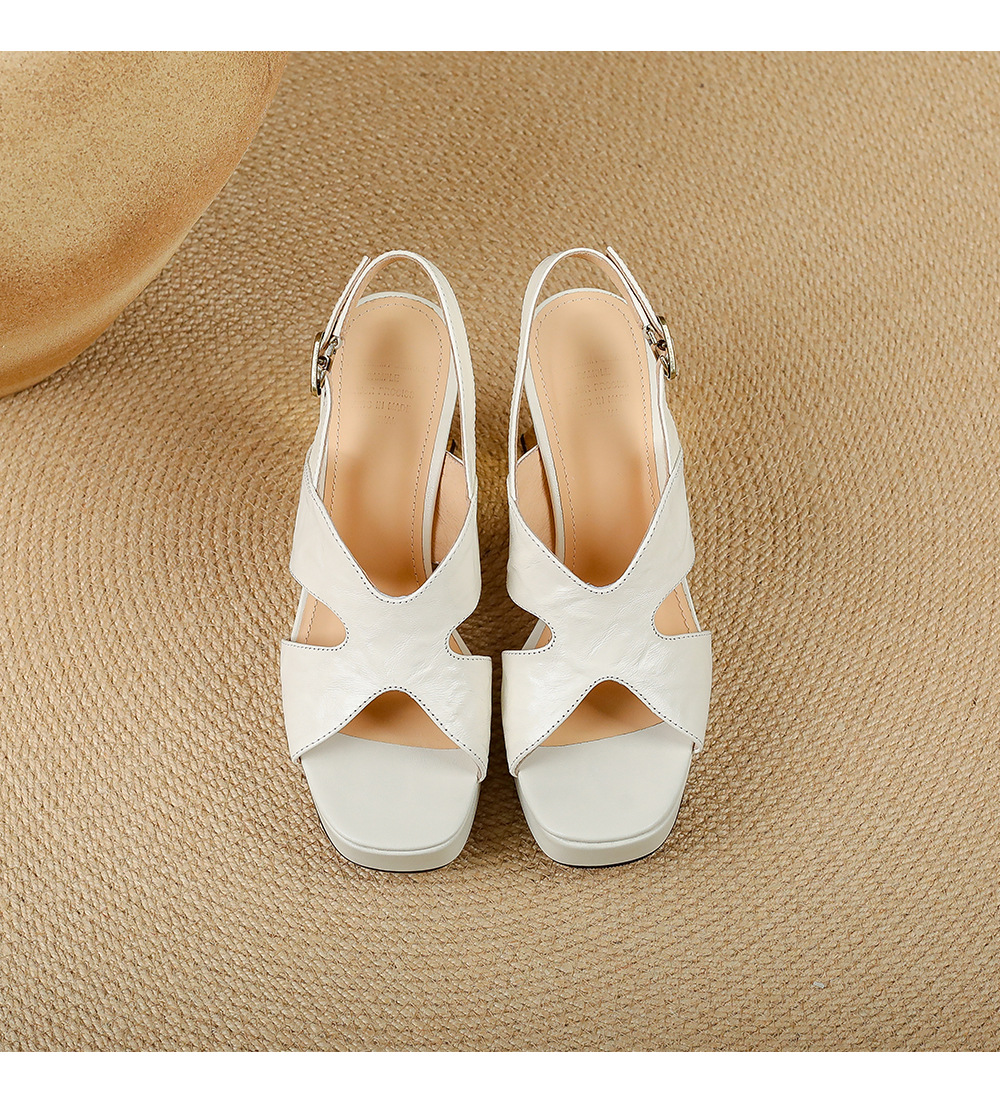 Sandal cao gót nữ mũi vuông quai chéo đế xuồng 9 cm — màu đen, màu trắng ngà chi tiết 14