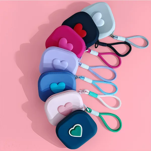 Cross-Border New Heart Small Square Bag Bluetooth Headset Cosmetics Bag Satchel Soft Silicone Card Key Coin Purse