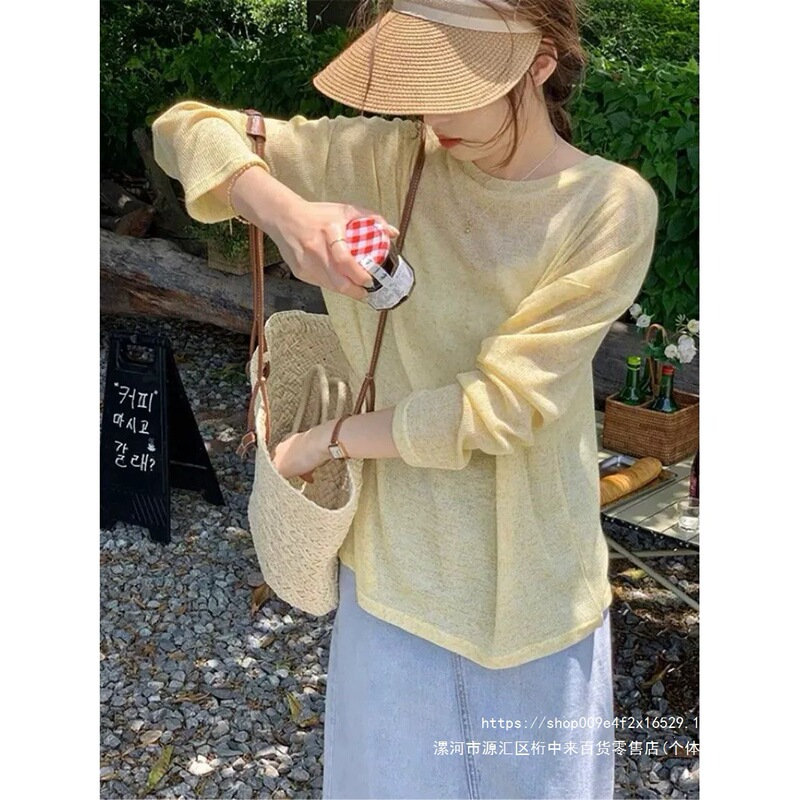 Lightweight sunscreen long-sleeve semi-transparent shirt for women, new summer style, casual outerwear, slimming and loose-fitting air-conditioning top Lightweight sunscreen long-sleeve semi-transparent shirt for women, new summer style, casual outerwear, slimming and loose-fitting air-conditioning top