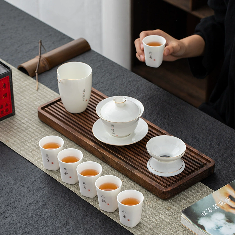 Dehua белый фарфор suet нефритовый фарфор кунг-фу чайный сервиз набор солнечных условий Крышка Чаша домашний деловой компаньон подарок оптом логотип