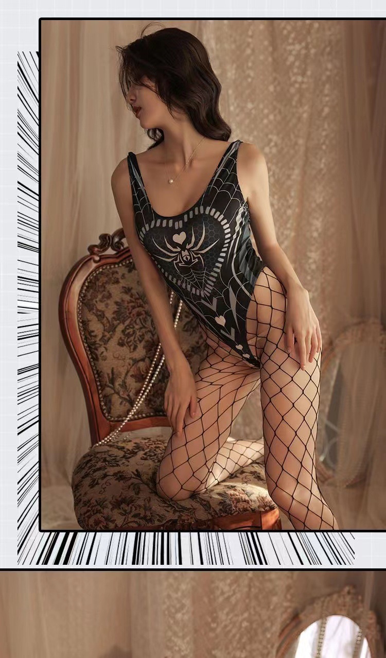 Spider Roleplay Jumpsuit with Open Crotch, Sheer Mesh, One Size — detail image 7