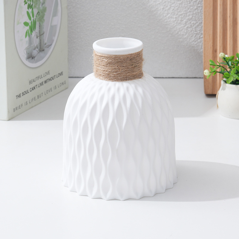 创意简约麻绳塑料花瓶居家客厅装饰摆件插花瓶跨境热销水波纹花瓶