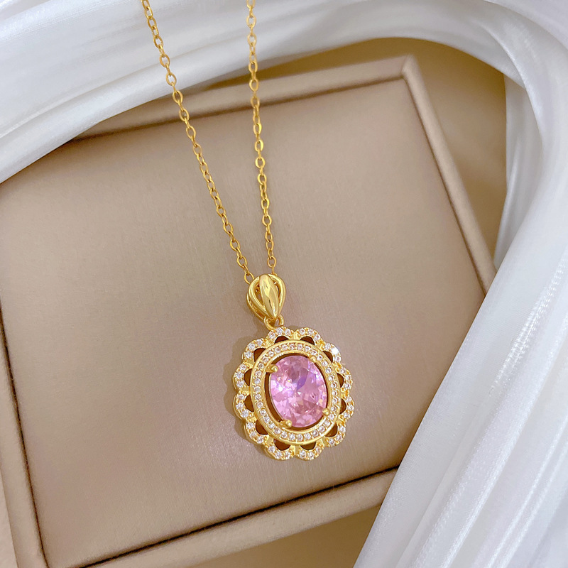 Full Diamond Egg Necklace Luxury Titanium Steel Collarbone Chain_voghion.com