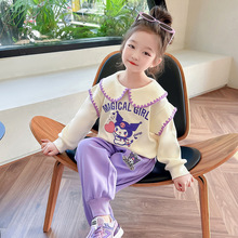 女童卡通娃娃领套装2024春季新款韩版两件套一件代发洋气网红童装