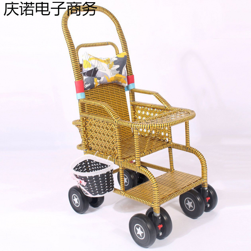 Rattan Stroller Summer Baby Stroller Rattan Chair Stroller Imitation Rattan Lightweight Bamboo Rattan Baby Can Sit and Lie down Rattan