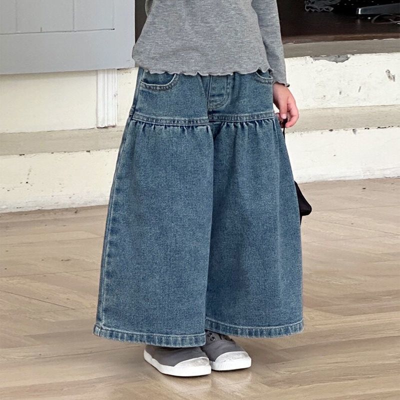 女童洋气百搭宽松阔腿裤高腰牛仔裤子春秋季新款童装宝宝韩版裤子|undefined