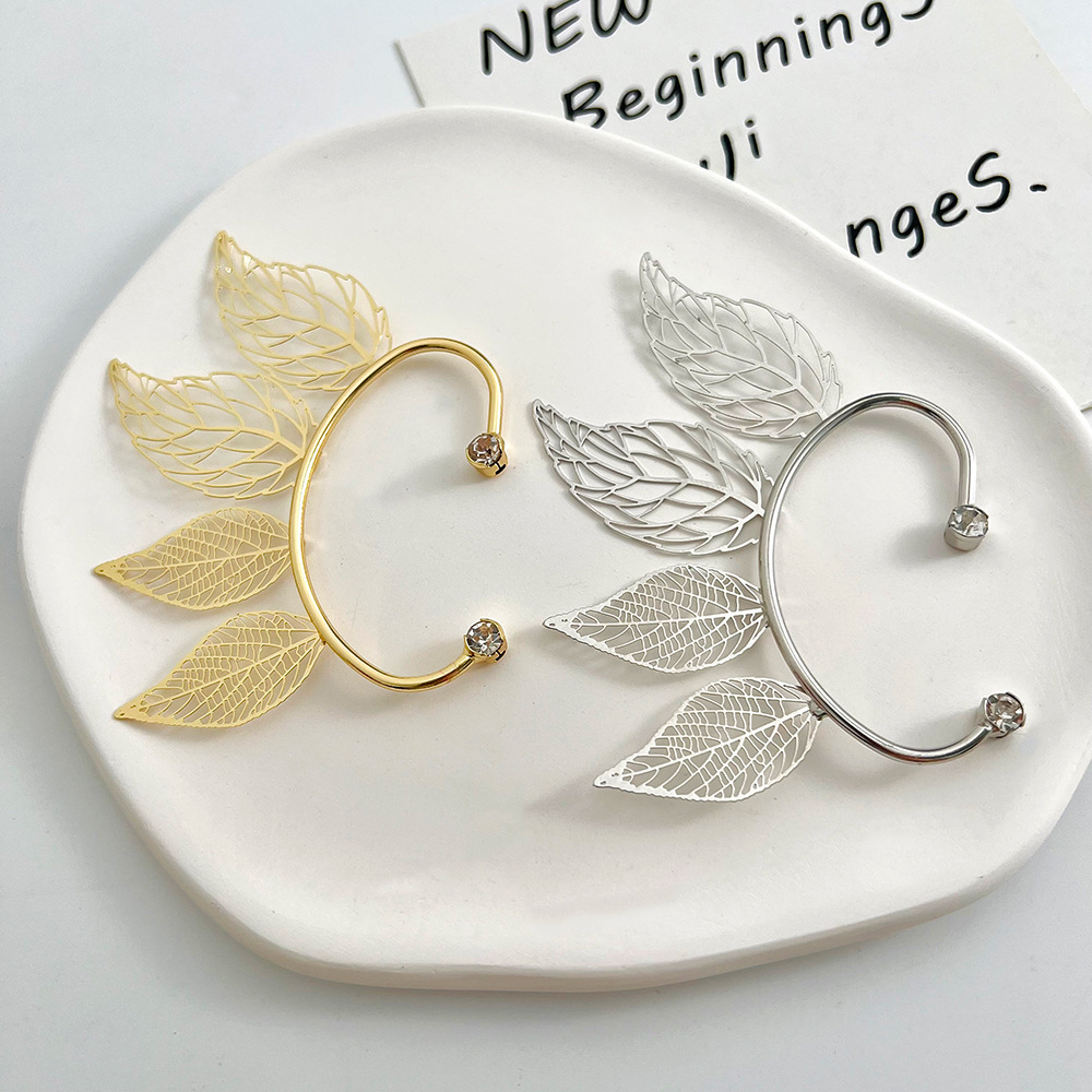 Women's Fairy Style Leaf Copper No Inlaid Earrings Hollow Out Clip&cuff Earrings display picture 3