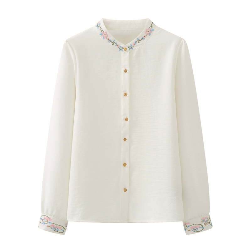 Aige new Chinese-style embroidered base shirt for women, 2026 spring/autumn new collection, white mandarin collar, Chinese-style vest, inner top