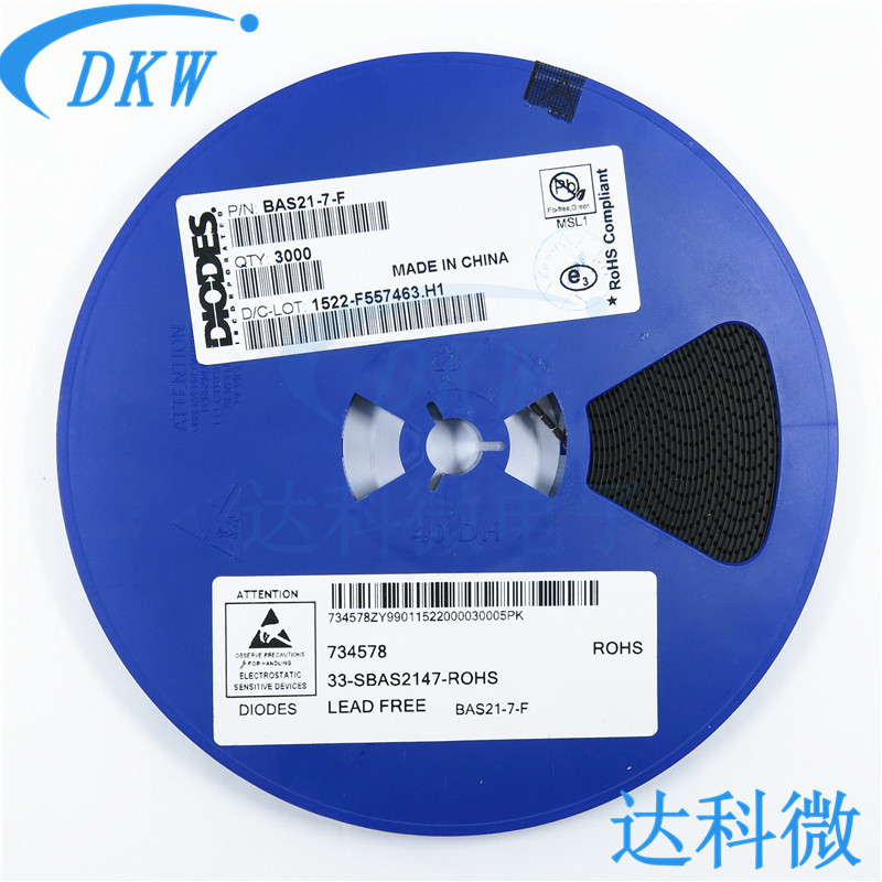 BAS21-7-F 丝印：KT3 SOT-23贴片 开关二极管 DIODES/美台 BAS21
