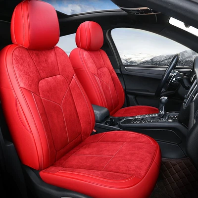 Modelə uyğun (Original) oturacaq örtükləri – Lavida, Tharu, Bora, Magotan, Id.3 - suede-chinese-red-five-seats-fully-surrounded-in-front-and-rear-rows