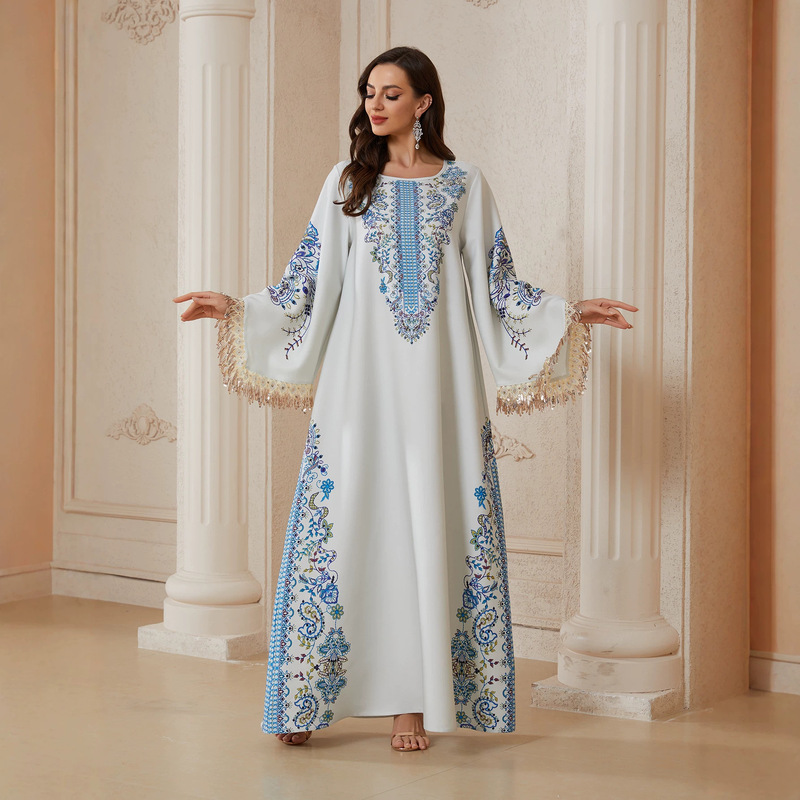 SW2612 European and American cross-border women's long-sleeved elegant robe dress, in stock SW2612 European and American cross-border women's long-sleeved elegant robe dress, in stock