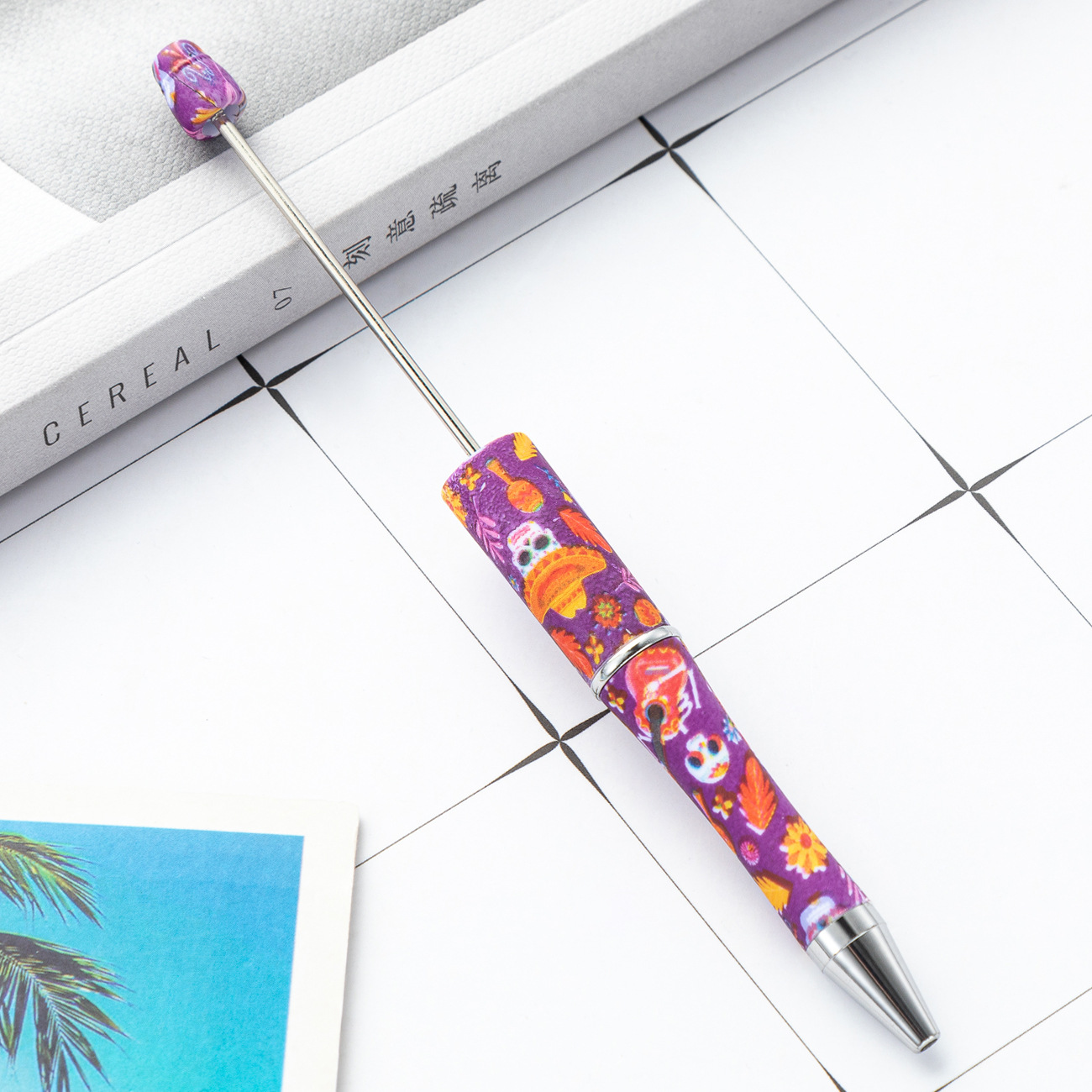 Pluma de cuentas de plástico bricolaje creativo hecho a mano estampado de leopardo pluma floral de cuentas de vaca impresión al por mayor nueva pluma de cuentas de plástico