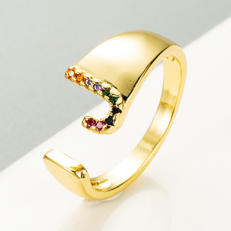 European And American Ring 26 English Letter Copper Gold-plated Inlaid Zircon Ring Opening Adjustable display picture 18