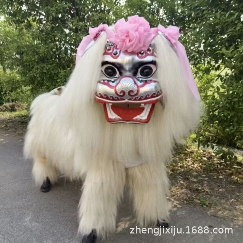 High-end Beijing smiling lion dance adult double style popular online filial piety lion thickened little white lion auspicious folk custom pure handmade