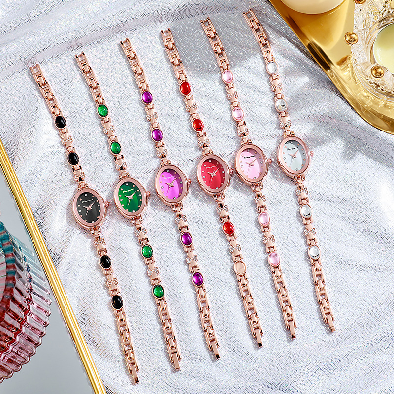 Joyería de lujo ligera con diamantes de cuarzo oval reloj de pulsera de mujer de alto valor visual temperamento de moda simple
