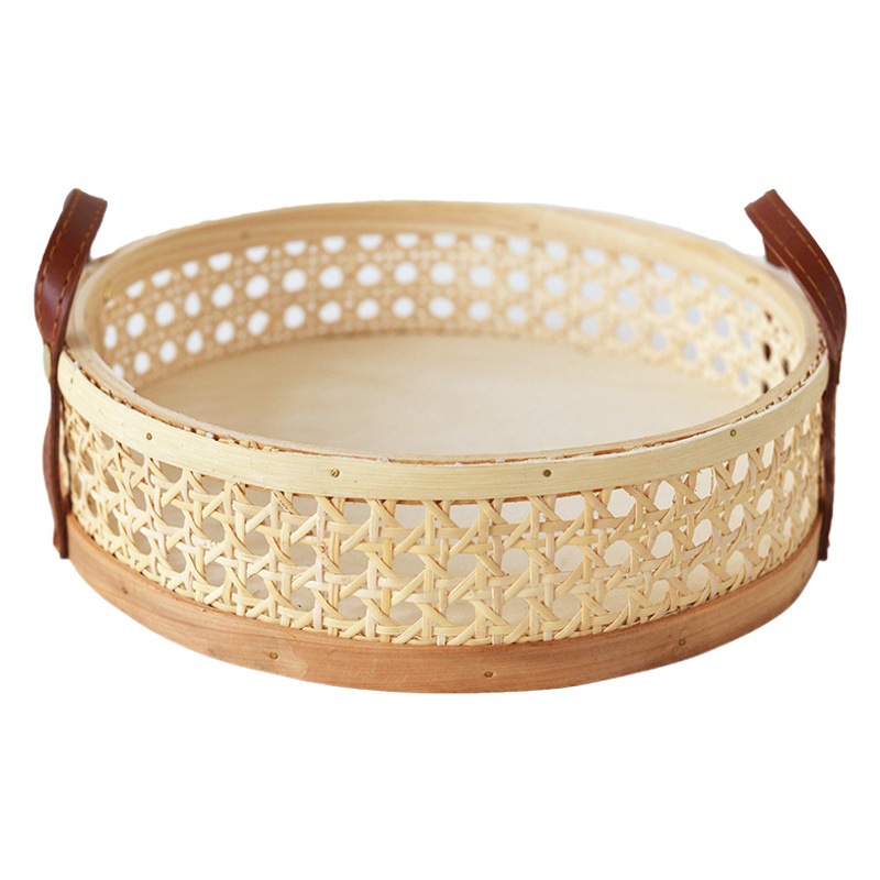 Cesta de almacenamiento redonda de seis ojos de ratán natural con mango ins estilo pastel pan foto cesta de almacenamiento hogar misceláneas