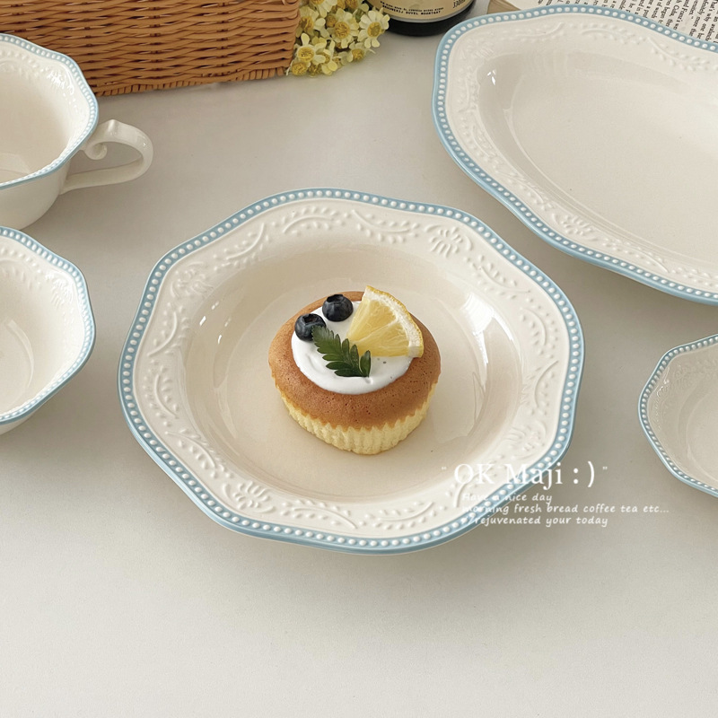 West Point Dessert Plate Light Luxury Premium Refreshment Refreshment Dispement Plate French Three-Dimensional Embossed Ceramic Cake Plate