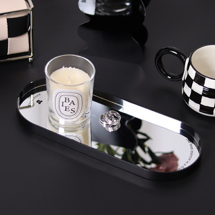 Black and White Simple Mirror Tray Home Jewelry Storage Tray Accessible Luxury Ins Ornament Base Ornament Bracket Oval