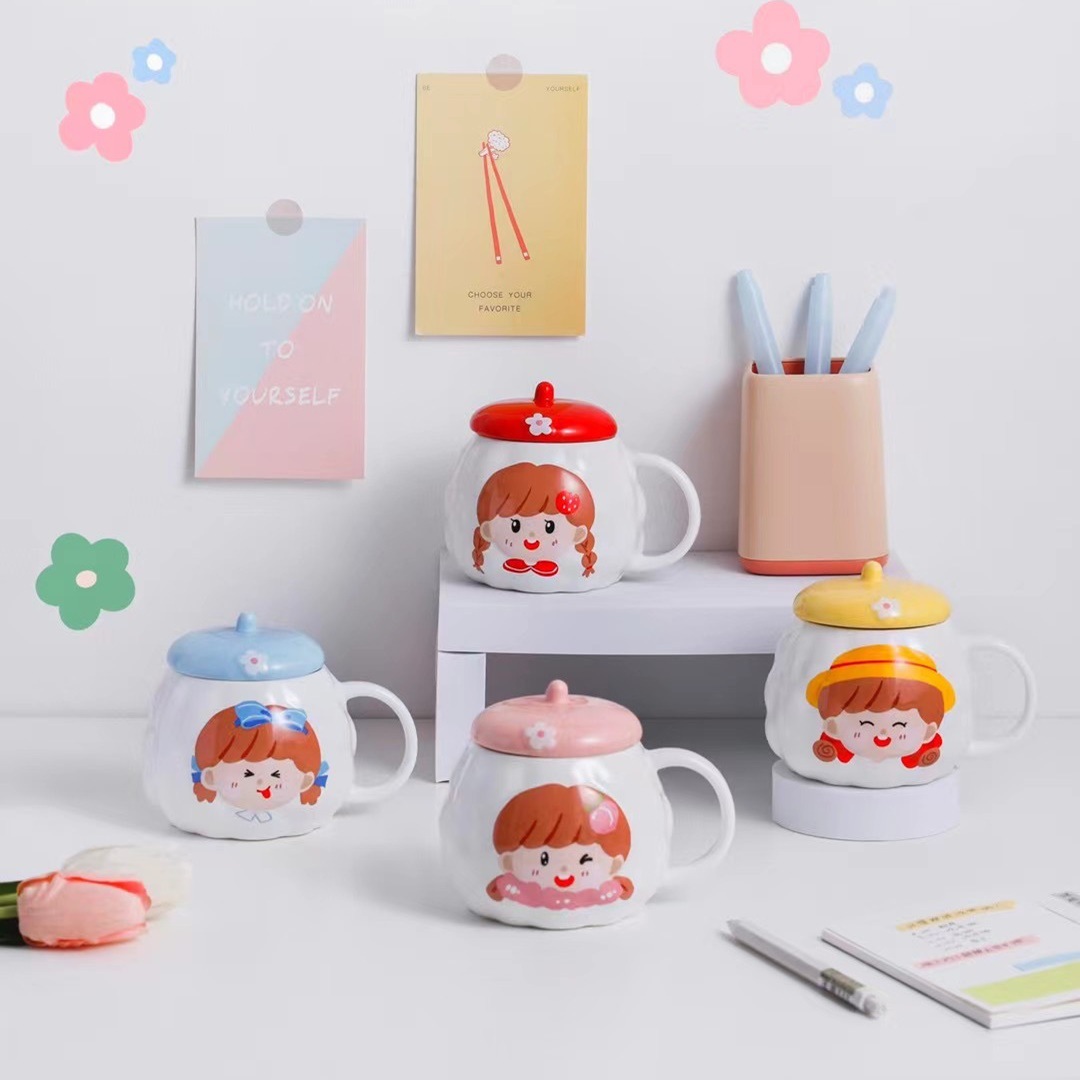 Personalidad creativa estilo japonés Cerezo chica corazón Taza de cerámica con tapa Oficina