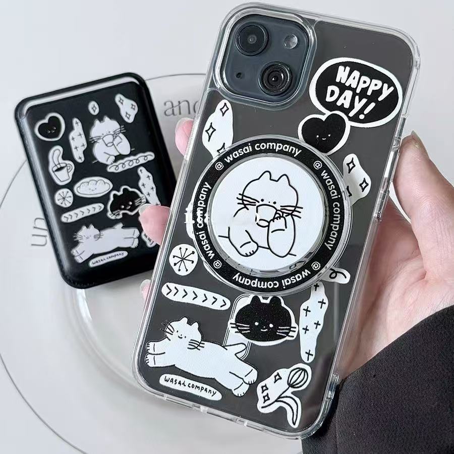 Creative Cat Magnetic Card Holder Apple Magsafe Suitable for Iphone15 Acrylic Mobile Phone Case Transparent 14/13
