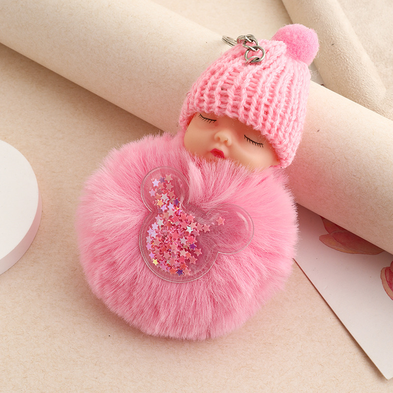 Amor dorado muñeca de sueño imitación de conejo bola de pelo colgante lindas bolsas escolares colgantes para niñas joyas de peluche llaveros