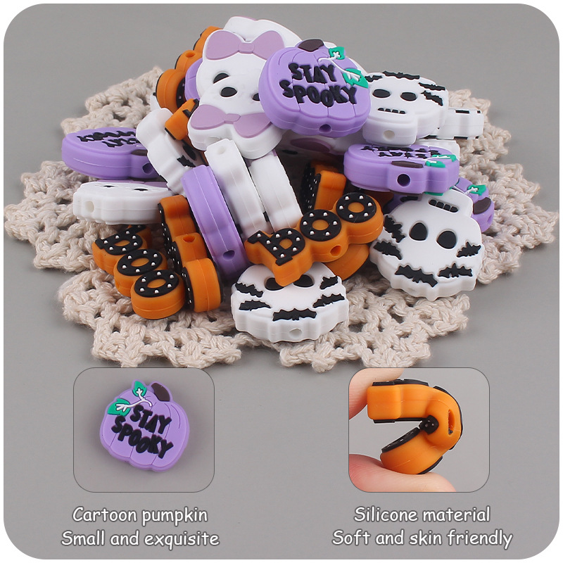 Nuevo bebé de dibujos animados Halloween calabaza pequeño monstruo mordedor creativo DIY bebé molar pezón cadena Accesorios