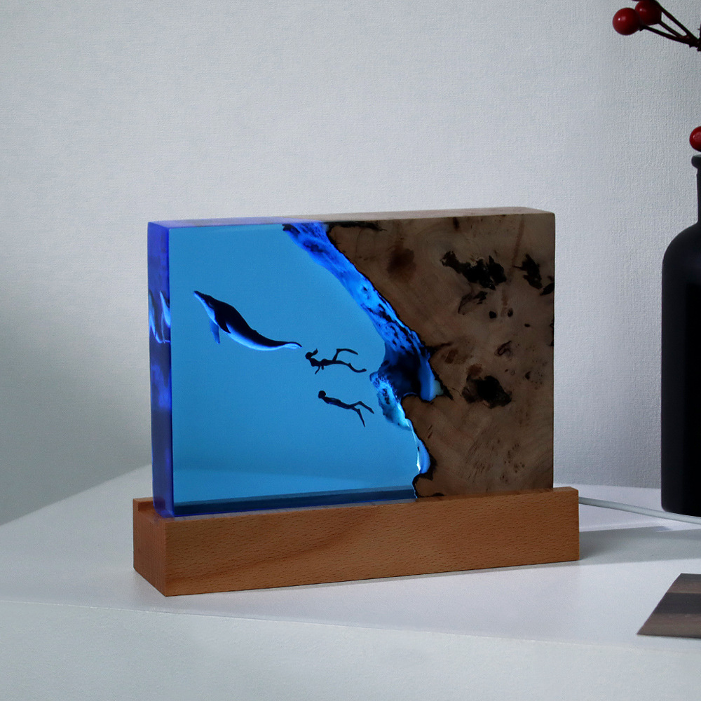 Processing and Customization of Marine Micro-Landscape Epoxy Resin Night Lights Solid Wood Desktop Ornaments Crafts Source 