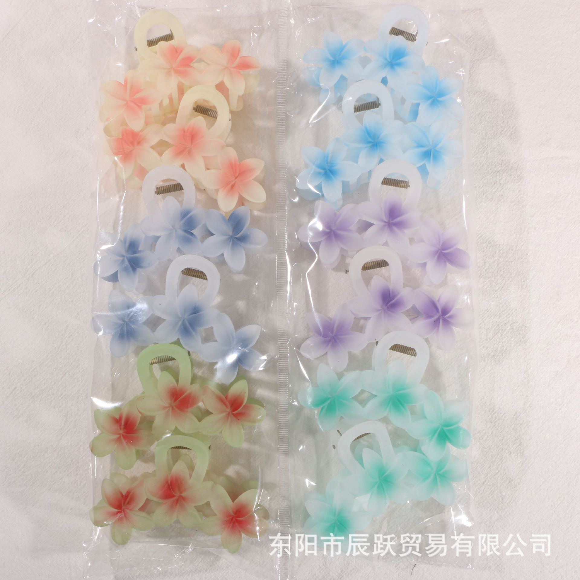 Nuevo color frangipani acrílico pinza para el cabello flor pinza de agarre de alta calidad elegante accesorio para el cabello de mujer pinza de tiburón de agarre lateral