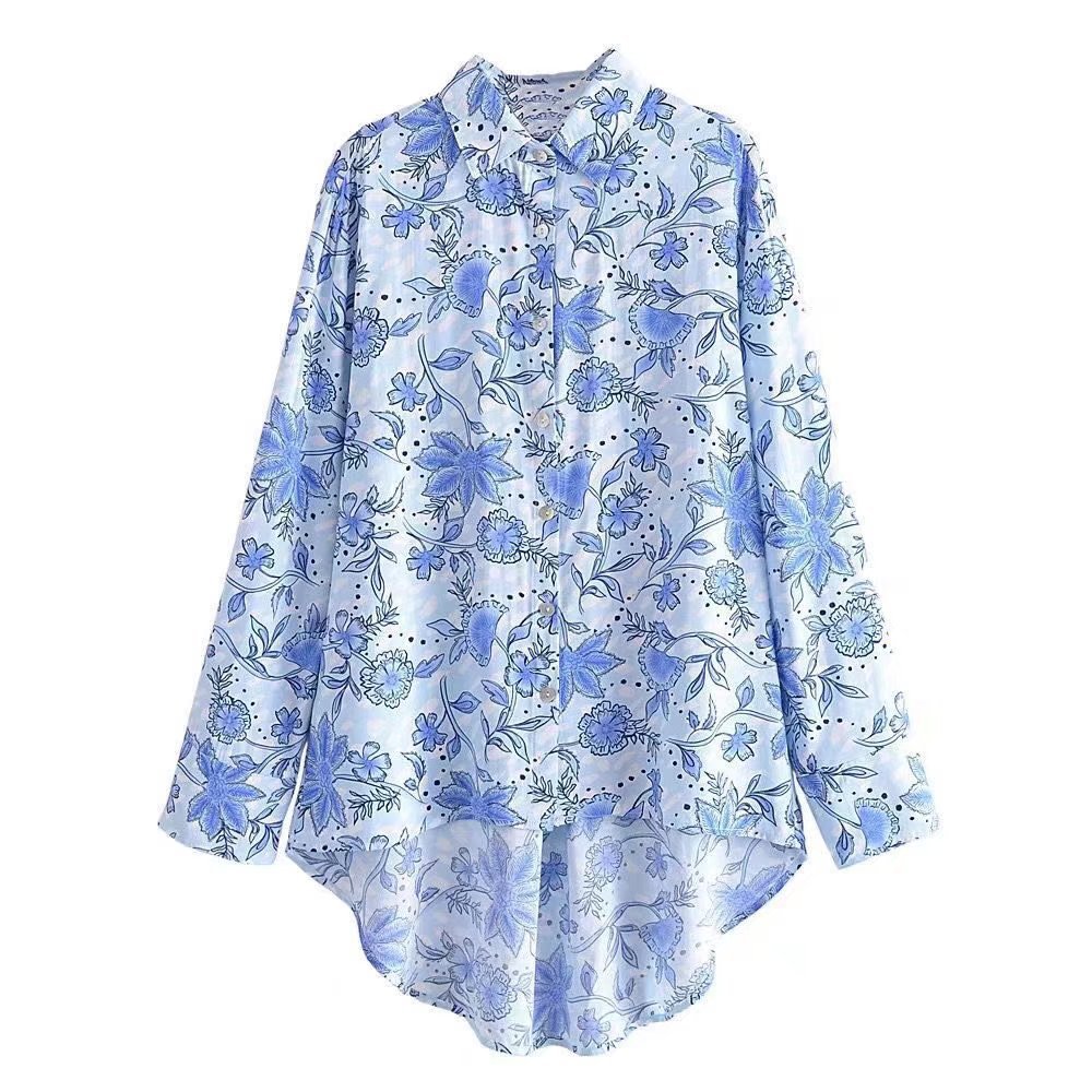 Rayon Print Irregular Loose Shirt NSAM109933