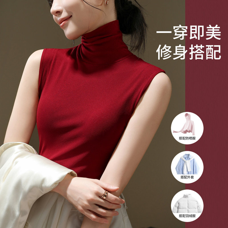 2026 Autumn New High-Neck Mesh Sleeveless Vest for Women, Slim-Fit Base Shirt, Red Top Manufacturer 2026 Autumn New High-Neck Mesh Sleeveless Vest for Women, Slim-Fit Base Shirt, Red Top Manufacturer