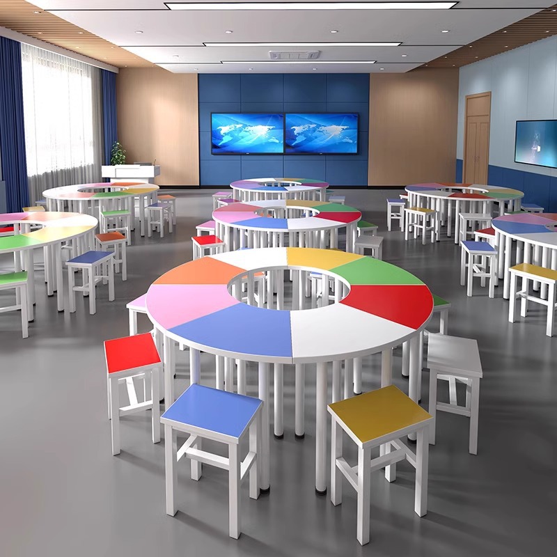 Student Circular Combination Training Tables and Chairs, Psychology Room Modular Tables, School Tutoring and Reading Desks, Group Activity Tables and Chairs