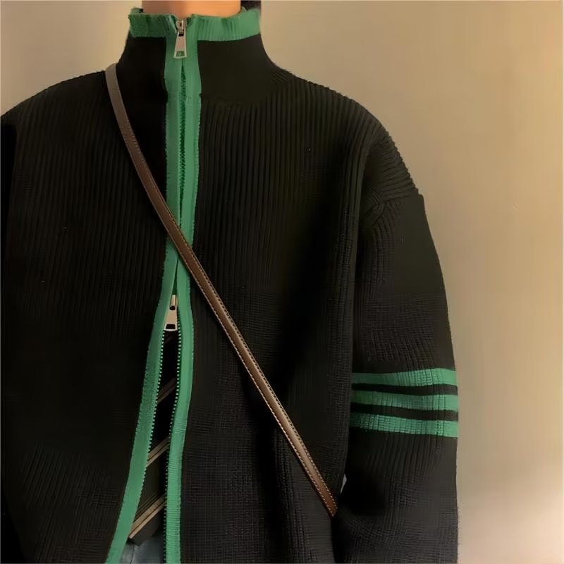 Primavera y otoño transfronterizos temperamento coreano estilo zipper hombres y mujeres cardigan suéter de cuello alto tendencia suelta gruesa chaqueta de punto