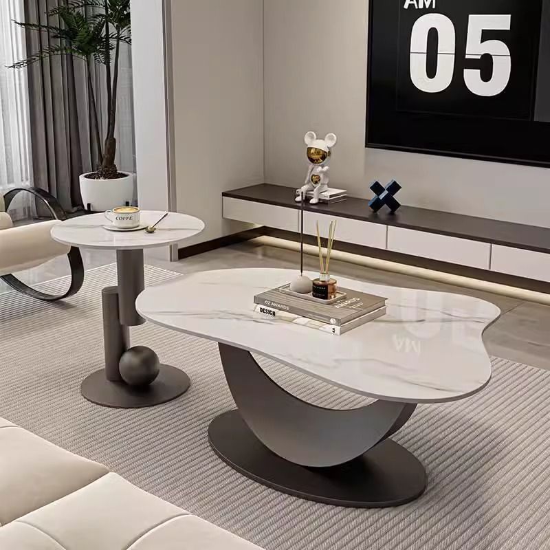 Slate Moon Coffee Table Combination Light Luxury Modern Simple Living Room Nordic Small Apartment High-End Creative Tea Table Oval