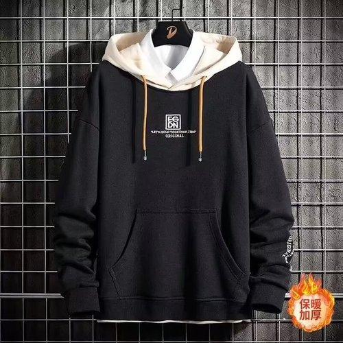 Student Youth Winter Fleece Hat Sweatshirt for Boys Middle School High School Korean Style Trendy Cool Men's Top