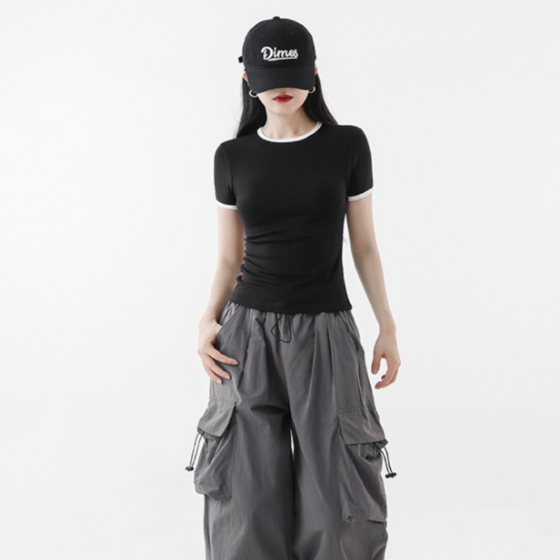 Super Nice Slim Fit Right Shoulder T-Shirt, Sports Breathable Body Shaping Slimming Look Short-Sleeved Jazz Dance Crop Top