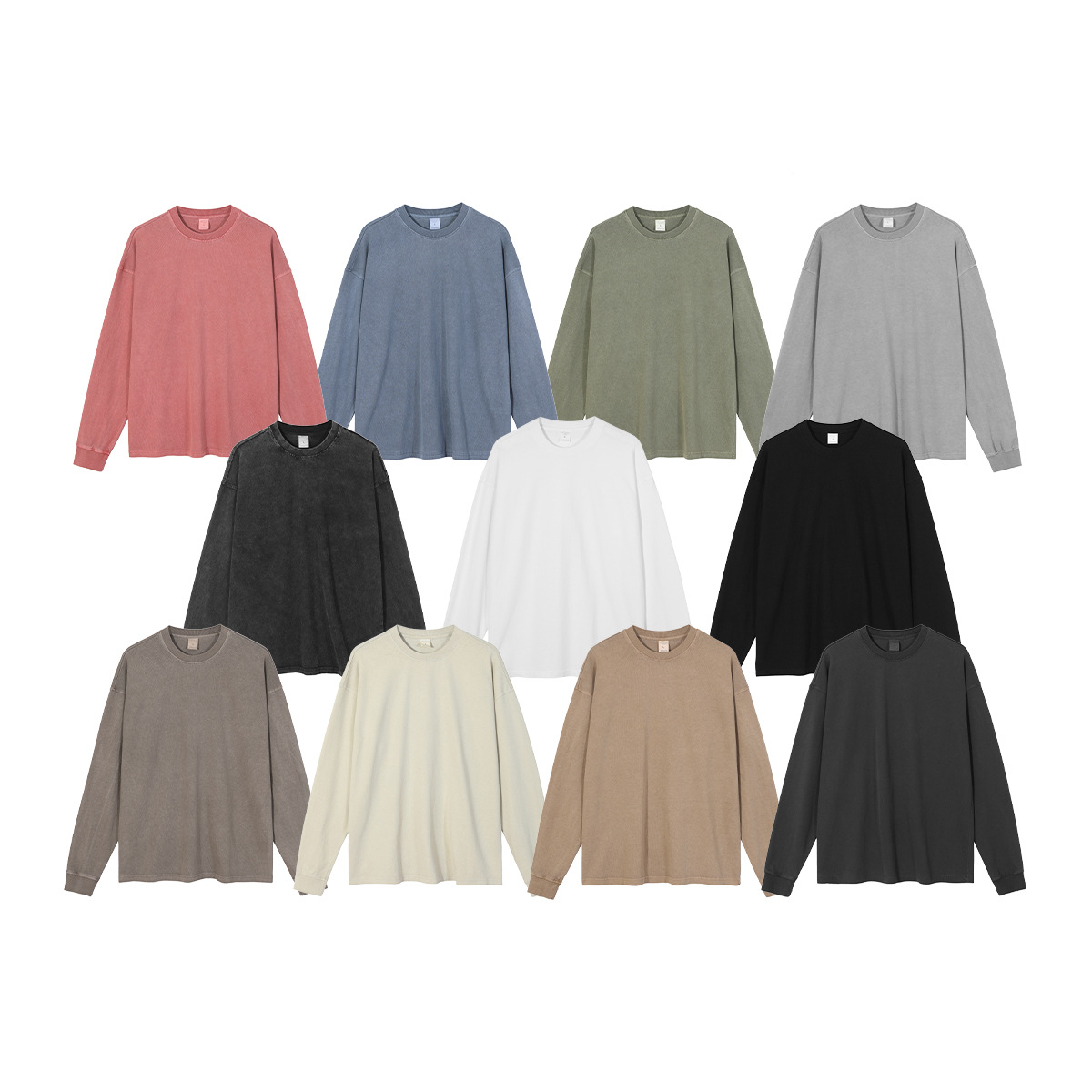 ARTIE ropa de Hombre | Pesado 310g vintage angustiado Camiseta de manga larga suelta lavada marca de moda de los hombres base lisa T