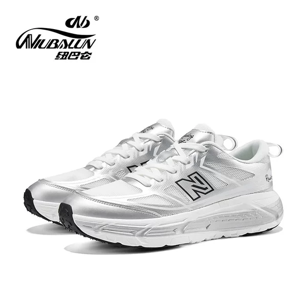PLUS New Balance women's summer thin breathable thick-soled silver running shoes, men's mesh soft-soled cushioned shoes