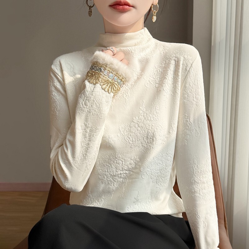 Cross-Border New Chinese-Style Embroidered Half-High Collar Long-Sleeve Pullover Thickened Fleece-Lined Base Shirt with a Fashionable Design for Outerwear Cross-Border New Chinese-Style Embroidered Half-High Collar Long-Sleeve Pullover Thickened Fleece-Lined Base Shirt with a Fashionable Design for Outerwear