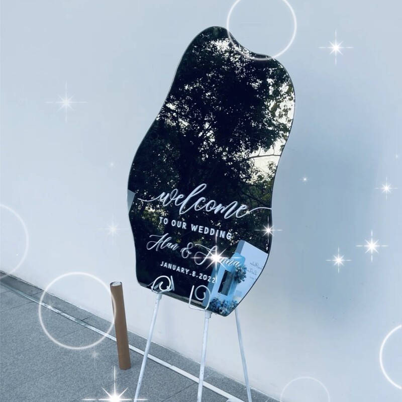 镜面迎宾牌亚克力网红装饰生日婚礼派对布置打卡背景拍照道具摆件|undefined