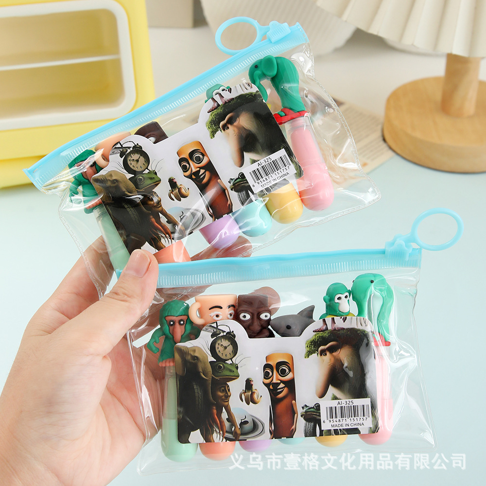 Nuevos productos transfronterizos AI montañas y mares a través de la gota de agua pen de resaltador adorable niña mano de tela de 6 colores graffiti pen de palo de madera