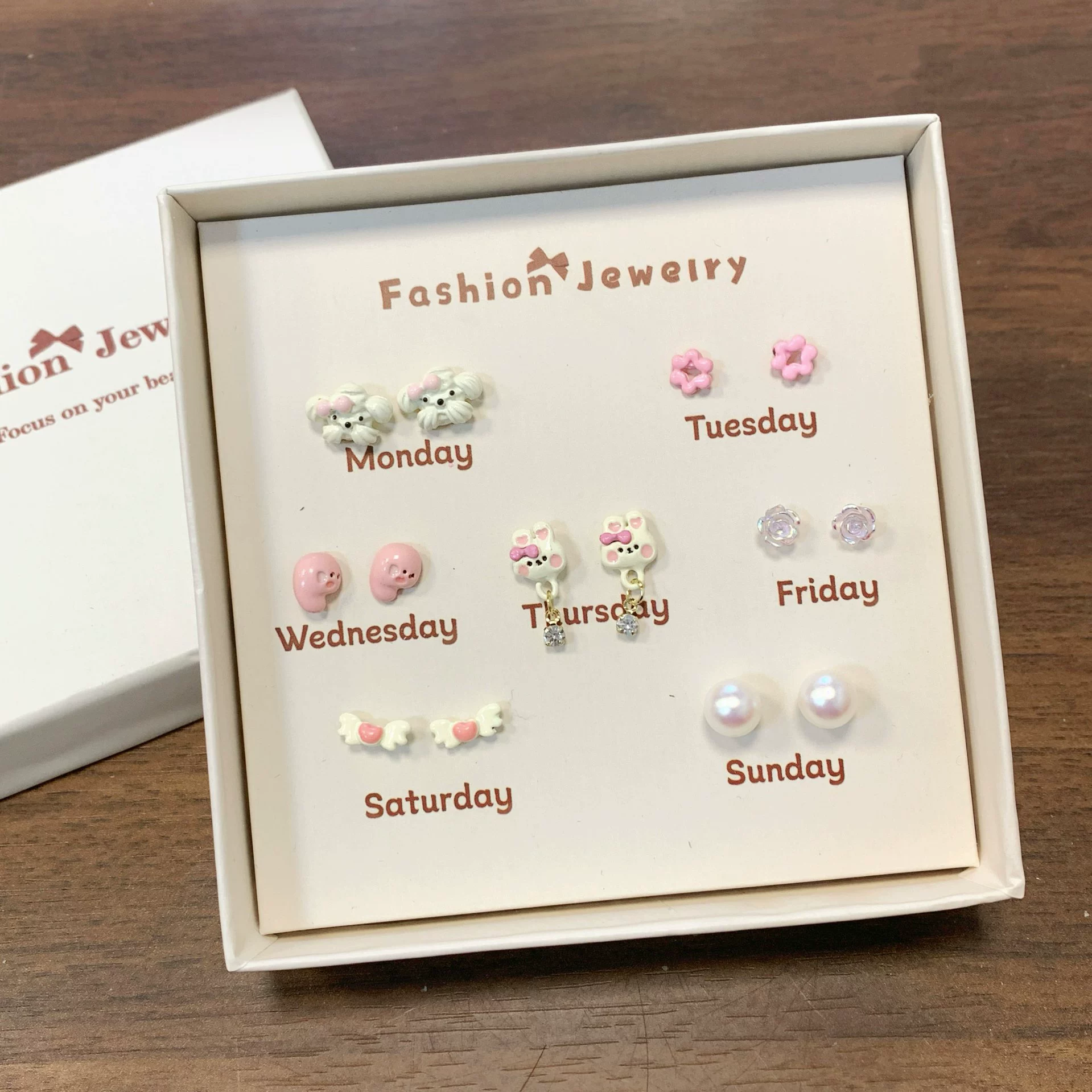 Earrings gift box, custom summer set, cartoon silver‑needle studs for elementary students