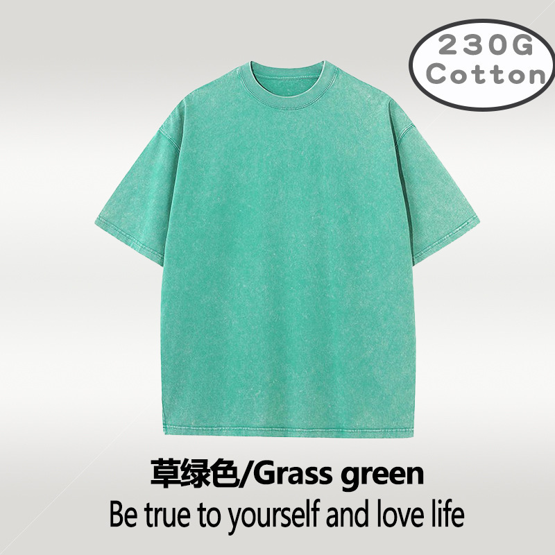 Camiseta retro de manga corta lavada holgada de algodón puro Camiseta transfronteriza de talla grande 230g versión estadounidense de talla europea de los hombres con hombros caídos