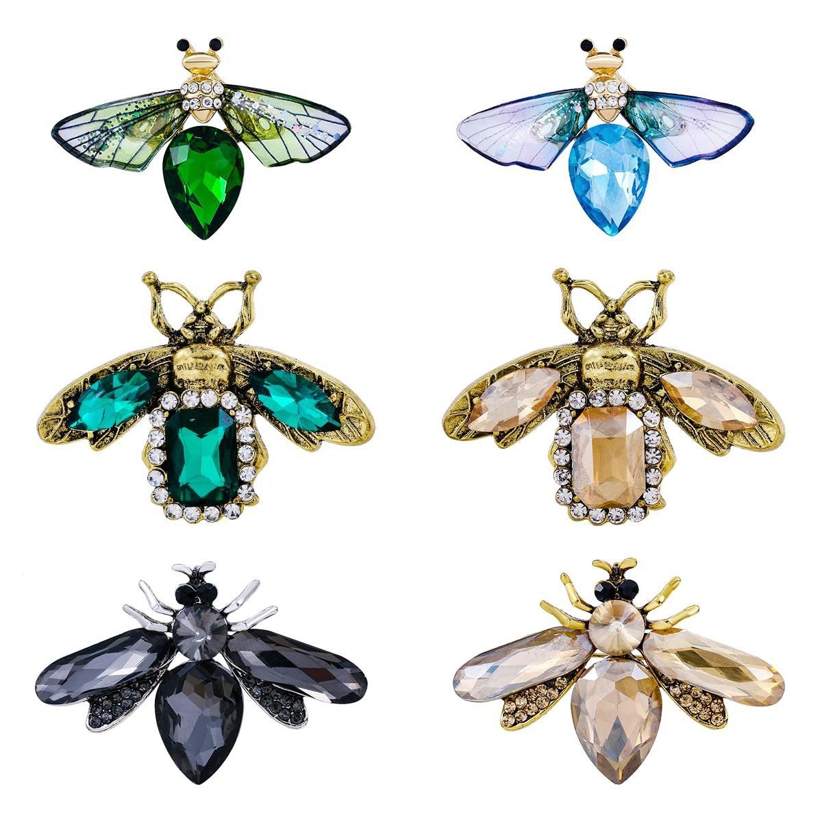 Broche papillon rétro européenne et américaine en alliage incrusté de strass, ornée d'une coccinelle._voghion.com