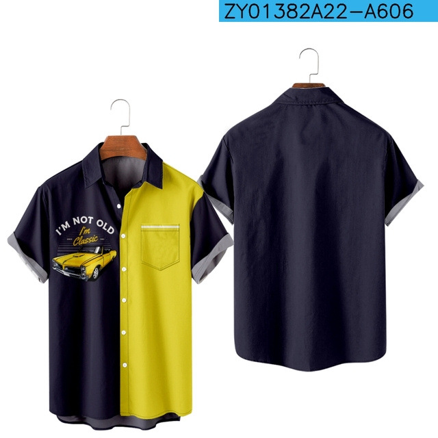 Camisa estampada digital 3D para hombres nuevos transfronterizos Camisa hawaiana de solapa de manga corta simple casual