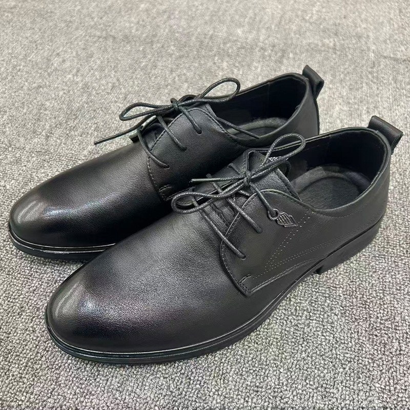 2026春季新款男士商务休闲皮鞋时尚百搭工作鞋头层牛皮系带男鞋