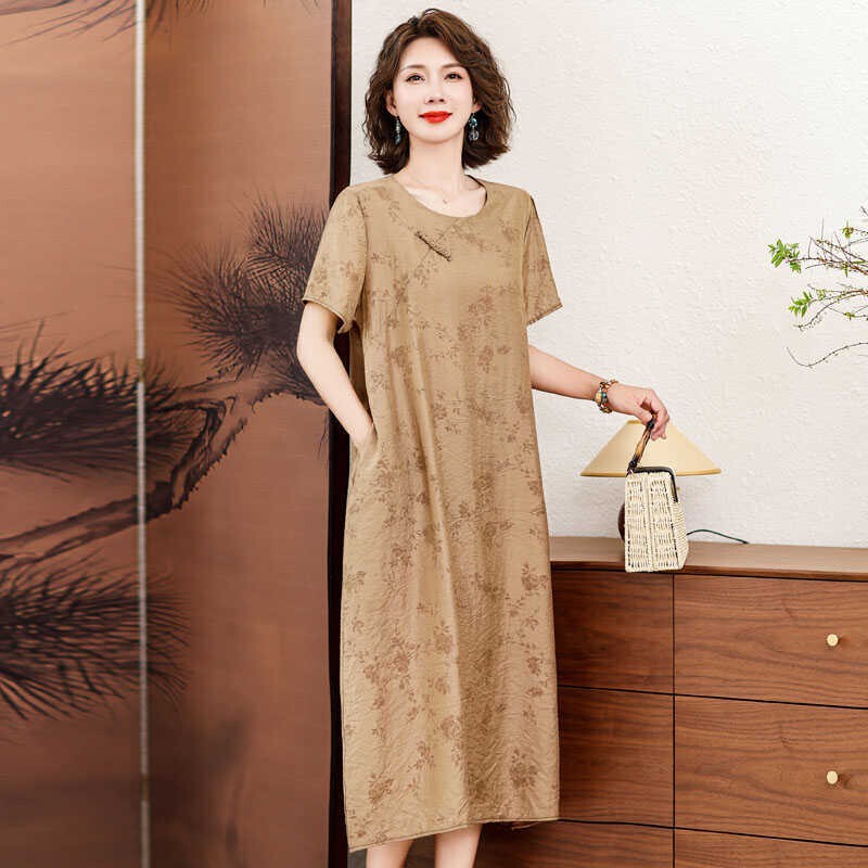 Temperament Mother's Classy Exquisite Dress National Style Loose Long Skirt Color Retro New Chinoiserie Improved Cheongsam Skirt