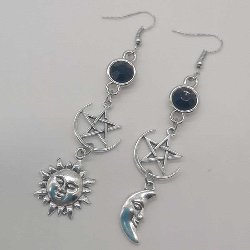 Holiday, Street Occasion Alloy Material 1 Pair Punk Pentagram Cross Moon Plating Alloy Drop Earrings