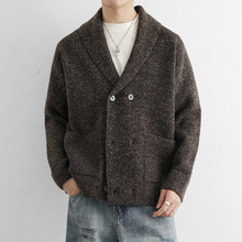 英伦意式修身复古大翻领保暖毛衣开衫男装外套韩版潮流V领针织衫